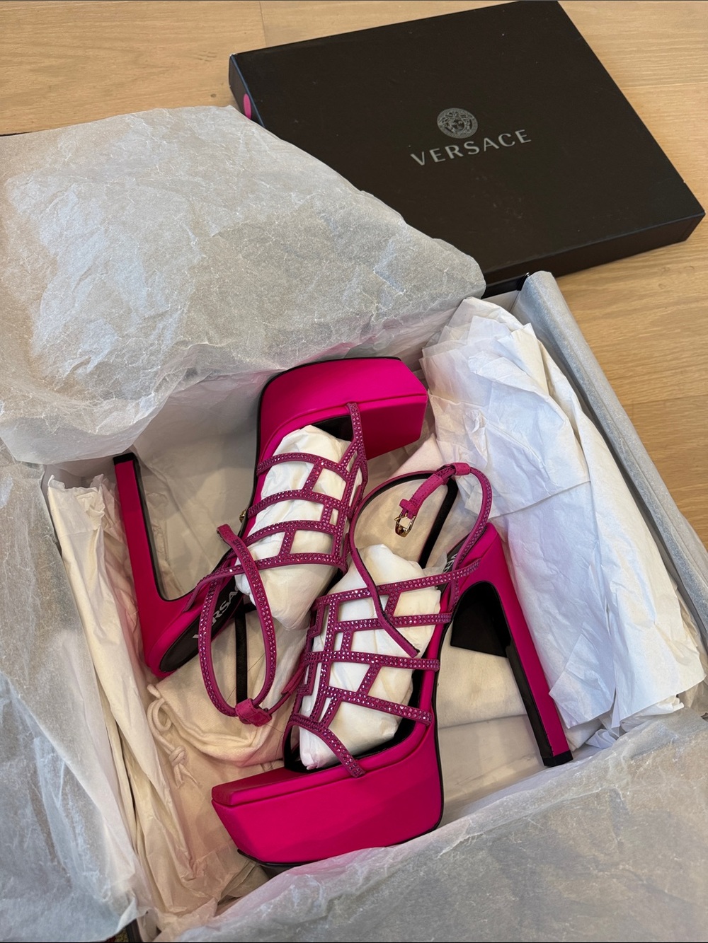 Versace Hot Pink Strappy Platform Heels